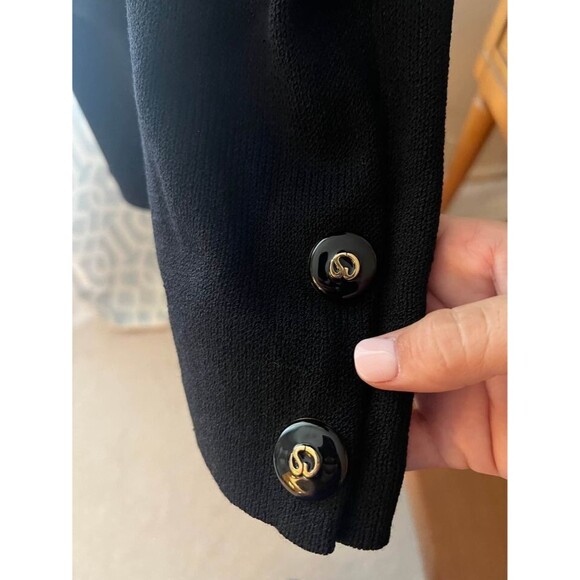 ST JOHN Collection Black Santana Knit Coat Dress Logo Buttons Pockets, Sz 12 - Picture 6 of 6